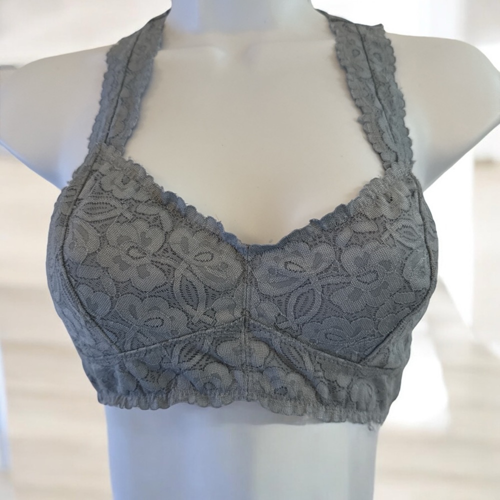 Free People Gray Wireless Lace Bralette